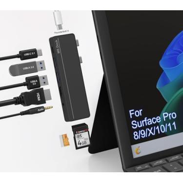 Imagem de Dongle Surface Pro 8/9/X/10 – Adaptador Surface Pro 9 com HDMI 4K, Thunderbolt 4 (vídeo 8K @30Hz + dados 40G + 100W PD), USB 3.0, leitor SD/TF, áudio de 3,5 mm, hub de estação de ancoragem Microsoft