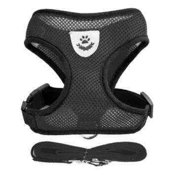 Imagem de Coleira Peitoral Anti Puxão com Guia para Cães e Gatos, Malha Respirável, Ideal para Raças Pequenas e Médias - Preto
