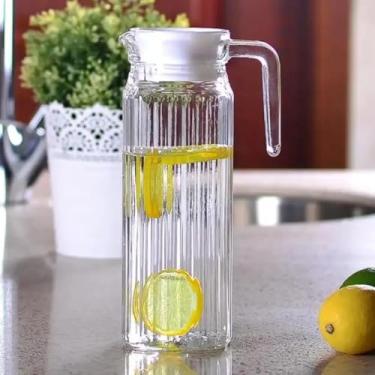 Imagem de Jarra de Suco de Vidro de 1,1Litro com Tampa e Alça - Jarra Agua Quente/Fria - Chá Gelado Agua Refrigerante - PANAMI