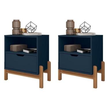 Imagem de Kit 2 Mesas De Cabeceira 1 Gaveta 004015 Azul Cobalto - CASA D MÓVEIS