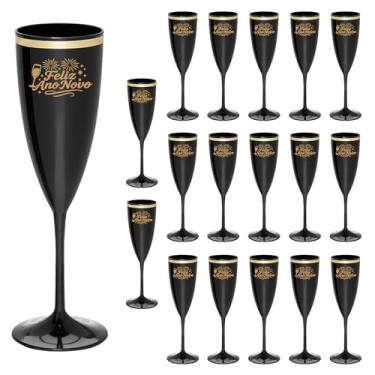 Imagem de Taça Espumante Ano Novo 170ml Acrílico Borda Dourada 18pçs (PRETO)