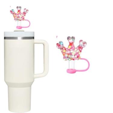 Imagem de Capas de palha de coroa rosa para copo Stanley Cup 850.5 g / 1,134.0 g, lindas capas de palha de silicone rosa, protetores de palha, acessórios para copos Stanley Canudos de 10 mm para meninas e