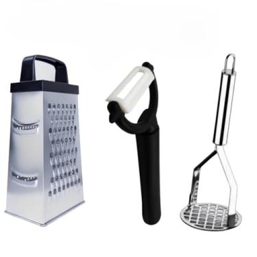 Imagem de Kit Utensílios de Ccozinha, Ralador Mini Ralador Descascador de Legumes Amassador de Batatas 4 Peças(KIT3-RALADOR+DESCASCADOR+AMASS)