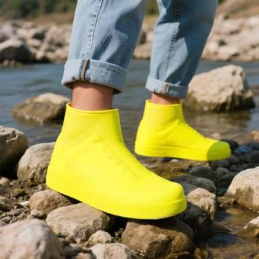 Imagem de Bota de chuva impermeável, reutilizável, ferramenta, botas de chuva dobráveis, sola antiderrapante, protetores de sapatos para limpeza, acampamento, viagens, Amarelo, 1 par, Large Wide