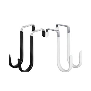 Imagem de 4 ganchos sobre a porta – 2 peças pretas 2 peças brancas que economizam espaço – Design antiderrapante para banheiro, quarto, cozinha e armário