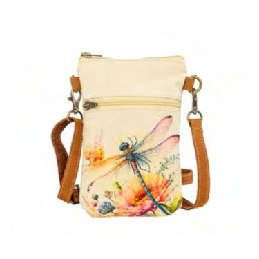 Imagem de COTT N CURLS Dragonfly Dream Slim Sling Bag para celular - 83 x 13 cm bolsa de libélula para mulheres, tela estampada floral em aquarela, alça de couro, lindo presente de aniversário para mãe, irmã