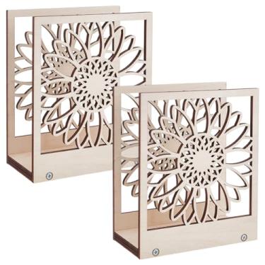 Imagem de INFUNLY 2 conjuntos de porta-guardanapos de madeira de girassol para mesa de 16,5 x 13 cm, dispensador de lenços de mesa de madeira, porta-guardanapos decorativos, dispensador independente de