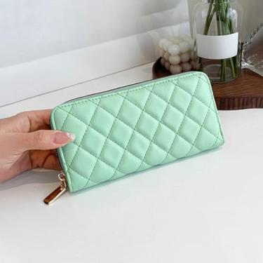 Imagem de Carteira feminina de couro PU com bloqueio de RFID, porta-cartões, bolsa clutch com zíper e bolso para moedas elegante, Verde