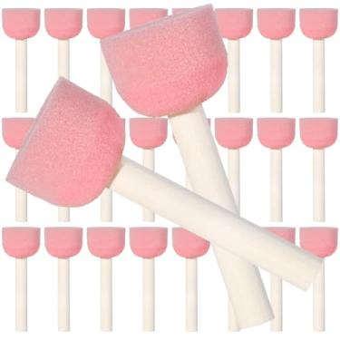 Imagem de SOFPLATE Conjunto de pincéis de esponjas redondas de 3,5 cm com cabo de madeira com alça de madeira rosa círculo espuma pontilhada estêncil ferramentas de decoração daubers pincéis de pintura para