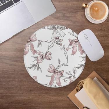 Imagem de Mouse pad de folha de eucalipto com laço rosa, mousepad moderno para mesa, escritório, casa, dormitório, computadores, laptop, acessórios, 19 x 19 cm