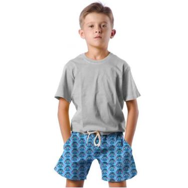 Imagem de Shorts Infantil Bermuda Calção Praia Verão Personagem Desenho Azul Fun