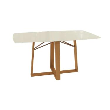 Imagem de Mesa de Sala Jantar Elma Premium Madeira Maciça c/ Tampo Madeirado c/ Vidro 170x90cm Carvalho/Off White - Kappesberg