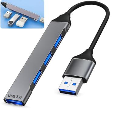 Imagem de Hub USB 3.0 | 4 Portas até 5 Gbps - para HD Externo, Pen Drive, Impressora, Teclado e Mouse | Extensor Adaptador Compatível com Dock Station, Notebook e Computador - Acabamento em Alumínio (USB-A)