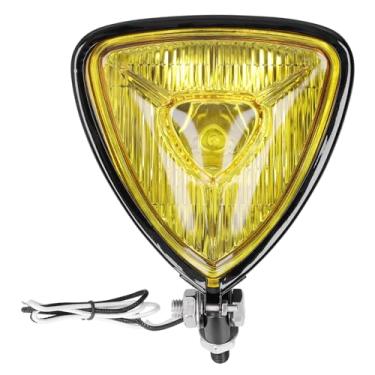 Imagem de Tbest Farol triangular, farol triangular, 12 V, 55 W, lente amarela, alojamento preto adequado para todas as motocicletas retrô ATVs