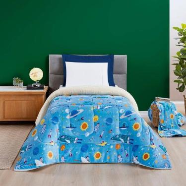 Imagem de Coberdrom Cobertor Fantasy Solteiro Infantiil Sherpa Manta Toque Lã De Carneiro - Astronauta