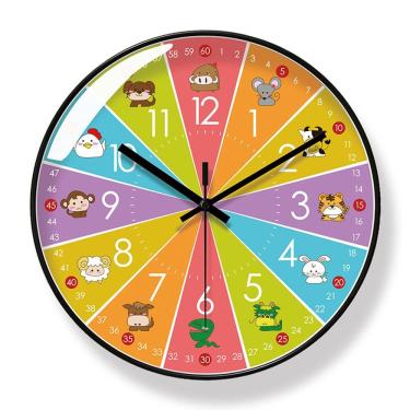 Imagem de Relógio de parede colorido para crianças 30x30cm de quartzo silencioso sem tique-taque
