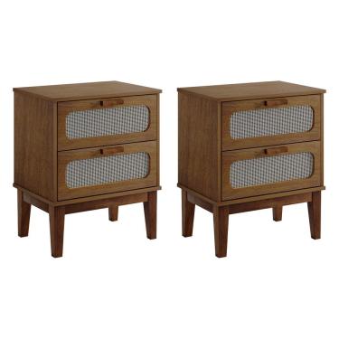 Imagem de Kit 2 Mesas De Cabeceira Retrô Vintage Santorini 2 Gavetas 45 Cm Amêndoa