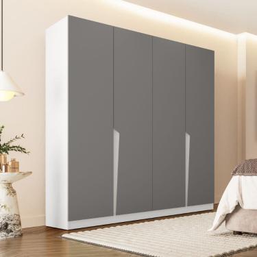 Imagem de Guarda Roupa Roupeiro 4 Portas 4 Gavetas Porto Branco Cinza Politorno Móveis