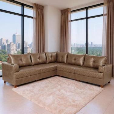 Imagem de Sofá 5 Lugares 2,57x2,57m Canto Essenza Luxo Bom Pastor, Castor Veludo