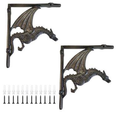 Imagem de CatchDragon Suporte De Prateleira Em Ferro Fundido Rústico L Para Serviço Pesado, Suporte Decorativo De Mísulas Góticas De Dragão, Suporte De Canto De Parede De Painel Perfurado Para Armário Montado P