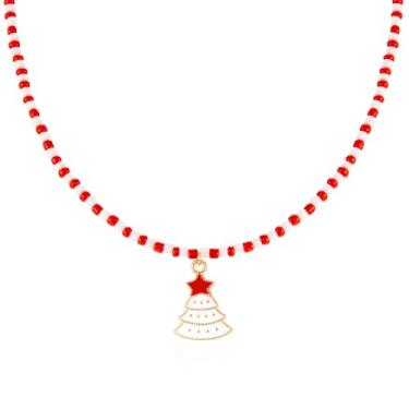 Imagem de Colar de contas de bengala doce de Natal feito à mão esmaltado Papai Noel, árvore de Natal, sinos de floco de neve, muleta, vermelho, verde, miçangas, colar com pingente para mulheres, Natal, Ano Novo