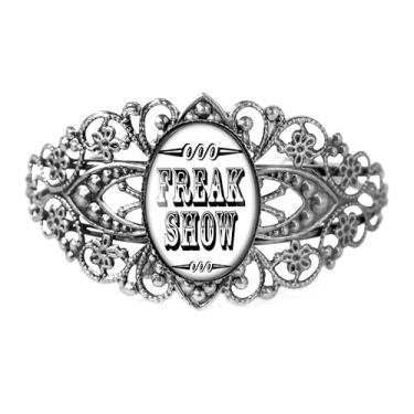 Imagem de Pulseira vintage Freak Show – Placa lateral de circo, prata bronze antigo ou preto, joia de filigrana feita à mão vitoriana - 163-CB, Adjustable, Vidro, Sem Pedra Preciosa