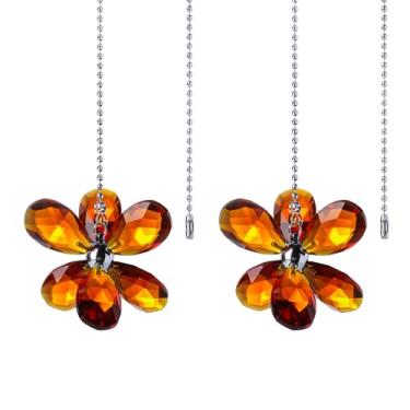 Imagem de Pacote com 2 correntes para ventilador de teto, correntes de extensão com flor decorativa de cristal âmbar 55 cm, conjunto de corrente de puxar para ventilador para luz de teto e corrente de lâmpada