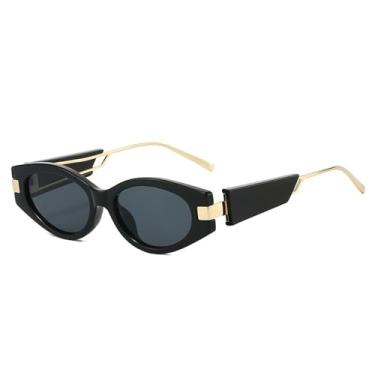 Imagem de Óculos de Sol Olho de Gato Feminino UV400 Masculino Lentes Ovais Estilo Punk para Esportes ao Ar Livre, Corrida e Ciclismo, Preto e Cinza