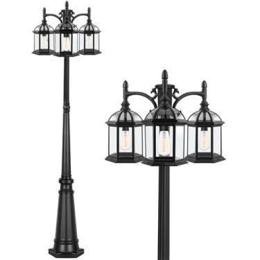 Imagem de Poste de iluminação externo PARTPHONER de alumínio de 3 cabeças 198x19