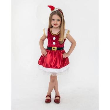 Imagem de Vestido Fantasia de Mamãe Noel Infantil Festa Natal C/ Tiara - Anjo Fa