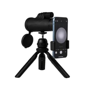 Imagem de Telescópio Monocular com Suporte para Smartphone, Preto, com Tripé Ajustável para Observação