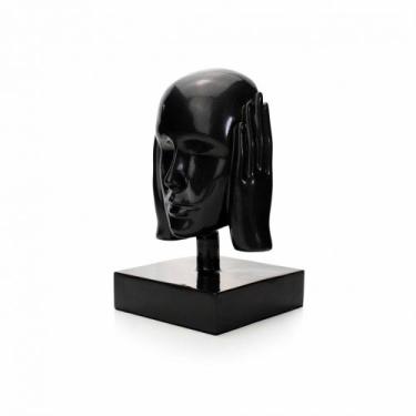 Imagem de Escultura Decorativa Rosto Surdo Em Cerâmica Grafite 25cm B02 - D'Ross