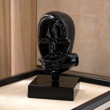 Imagem de Escultura Decorativa Rosto Silêncio Em Cerâmica Preto 25cm B02 - D'Ros