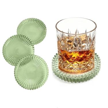 Imagem de MSEEYEELAN Porta-copos redondos de vidro de 10 cm, porta-copos para bebidas, tapetes de barra de café, adequados para sala de estar, escritório, decoração de mesa de centro.
