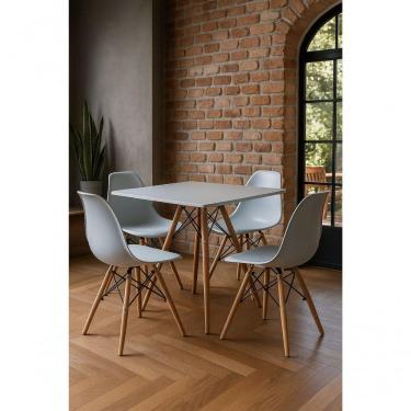 Imagem de Conjunto Mesa De Jantar Quadrado Eiffel 80cm Branca E 4 Cadeiras Charles Eames Branca.