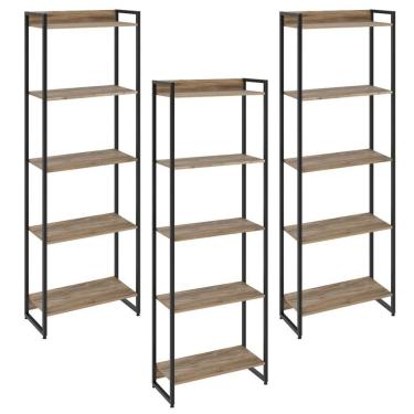 Imagem de Kit 3 Estantes Escritório 5 Prateleiras 186x60cm Carvalho