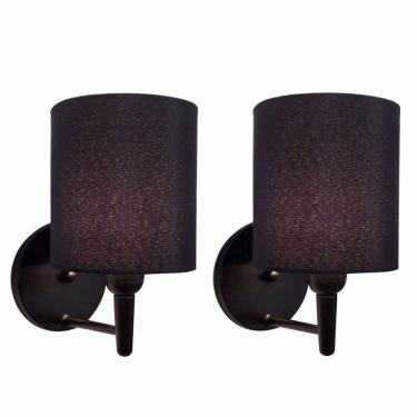 Imagem de Kit-2 Arandela Cilíndrica Md-2009 Base Preto Cúpula Em Tecido 14x15cm Preto - Bivolt