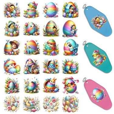 Imagem de XRTHGS 48 peças/conjunto de adesivos UV DTF de animais da Páscoa para chaveiros de motel UV DTF pacote de impressão de etiquetas de papel para chaveiros de hotel de acrílico, adesivos coloridos UV DTF