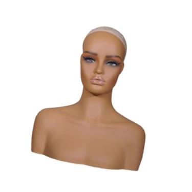 Imagem de harayaa Cabeça de manequim realista, modelo de cabeça de peruca, profissional com ombros, suporte de exibição para óculos, chapéu de joias de óculos de sol