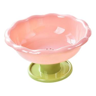 Imagem de FLCPJGV Fruteira em formato de flor com furos de drenagem, 26 x 14 cm, acessórios, travessa e multiuso para petiscos, base removível, Rosa