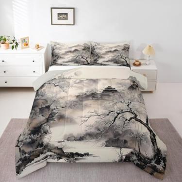 Imagem de jejeloiu Conjunto de edredom com estampa de floresta, tamanho queen, japonês, para crianças, meninos, meninas, decoração de quarto, microfibra, 3 peças com 2 fronhas
