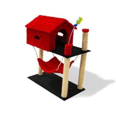 Imagem de Arranhador para Gatos Arranhador para Gatos Grande Completo Com Uma Casinha para Gatos Ideal para Manter os Gatos Entretidos em Casa e Evitar ArranhõEs no Sofá.(Vermelho)