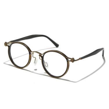 Imagem de JOLLYNOVA Tel Óculos retrô oval pequeno armação masculina, acetato de metal 47-26-150 mm, Bronze, 51mm