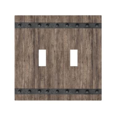 Imagem de JDAKHD Farmhouse – Placa de madeira vintage decorativa para interruptor de luz com interruptor duplo para porta de celeiro country placa de parede para casa, porão e escritório