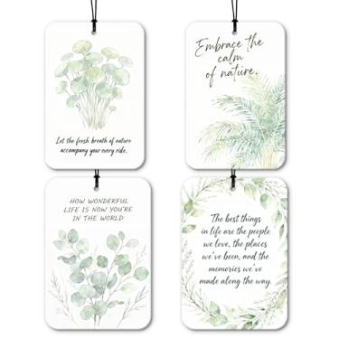 Imagem de 4 peças de aromatizador de ar cristão para carro, difusores perfumados botânicos florais, decorações de aromatizadores de ar para pendurar no interior boho ocidental (inspirador, sino de vento azul