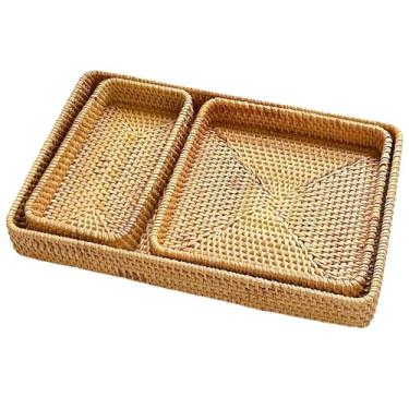 Imagem de LUMINFLY Cestas de vime de vime, conjunto de armazenamento de 3 peças, bandeja organizadora para servir, retangular multiuso, feita à mão
