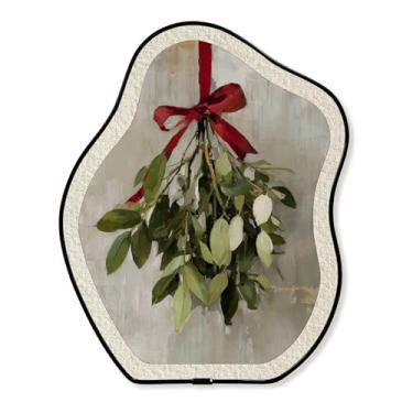 Imagem de Enfeites de Natal, arte de parede com moldura de metal, decoração divertida exclusiva de visco, decoração oval curva engraçada para pendurar na parede ou mesa, escada, corredor, quarto, sala de estar