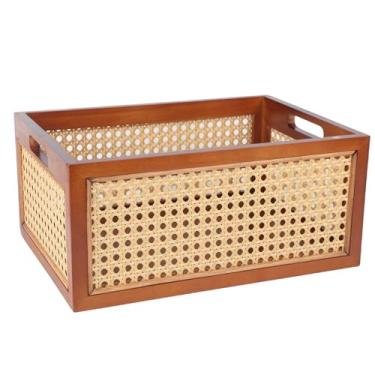 Imagem de Cesta de armazenamento de madeira com correias de cana de vime, marrom, alças, livro, escritório, cesta de mesa