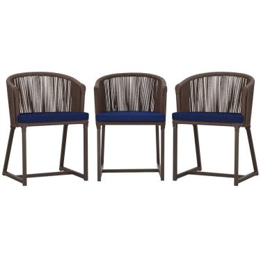 Imagem de 3 Cadeiras De Jantar Noronha Marrom Corda Náutica E10 Trama Marrom