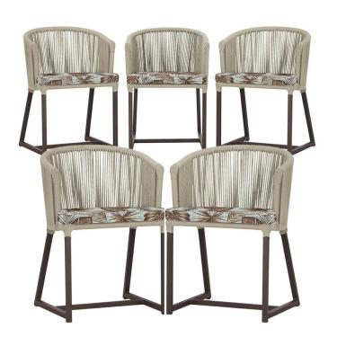 Imagem de 5 Cadeiras De Jantar Noronha Marrom Corda Náutica E6 Trama Rami